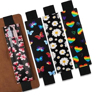 Crtiin 4 Pieces Back to School Pen Holder,flower | Adjustable Elastic Band, Y2k Coquette Pen Sleeve Pouch, PU Leather Pencil Holder for Planner Journal Notebook Classroom Gift