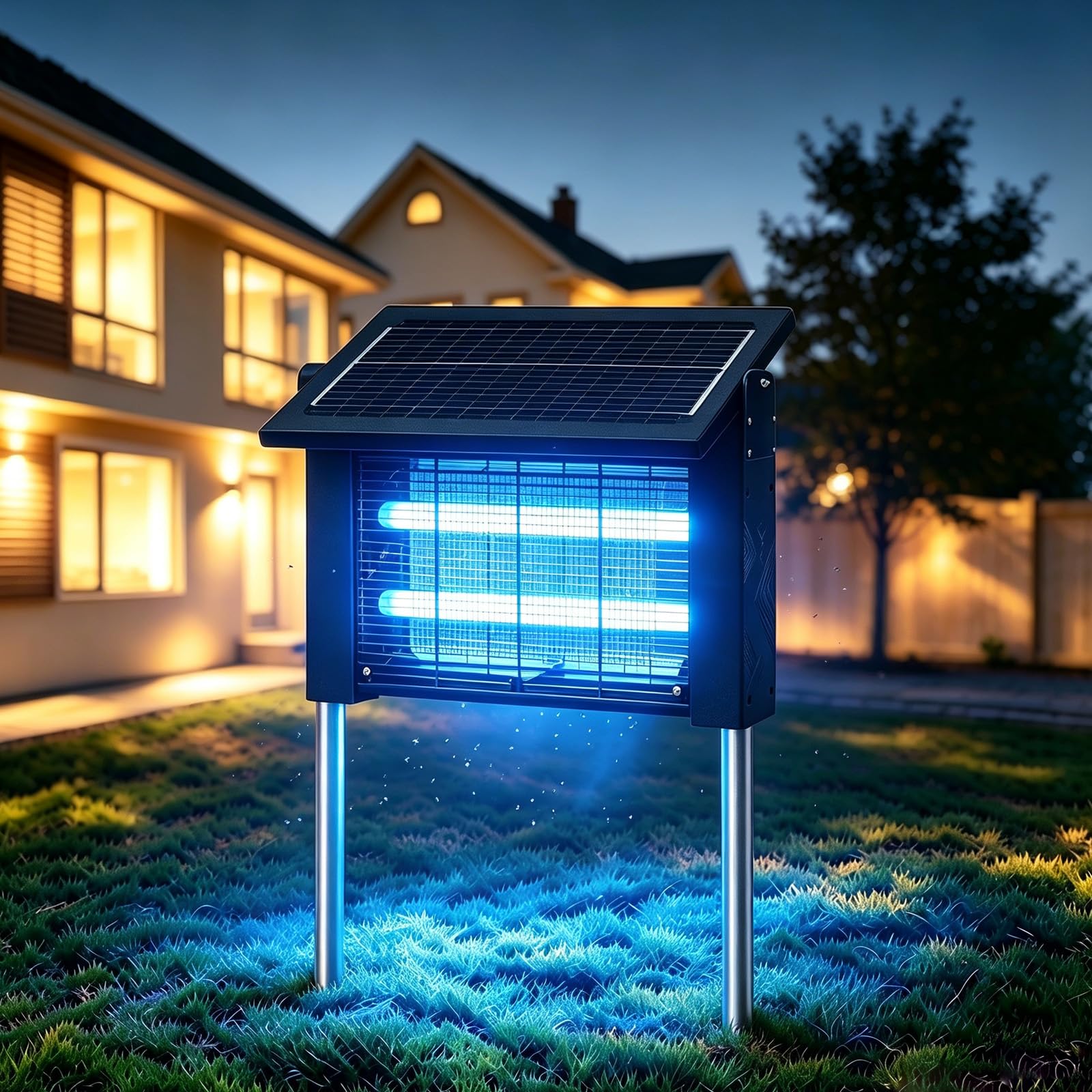 LANGY Exterminador solar de insectos de 10 W para exteriores, 4500 V, para exteriores, impermeable, con UV 365 nm, batería de 5 Ah, cable de 16.4 pies y cepillo, trampa inalámbrica recargable para