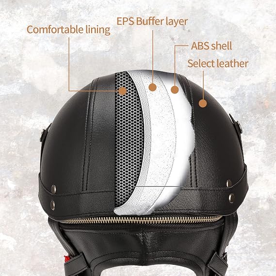 German Style Leather Motorcycle Half Helmet for Adults Men Women, DOT Approved Vintage Cap Half Face Shell Motorcycle Helmets for Cruiser Chopper+Goggles