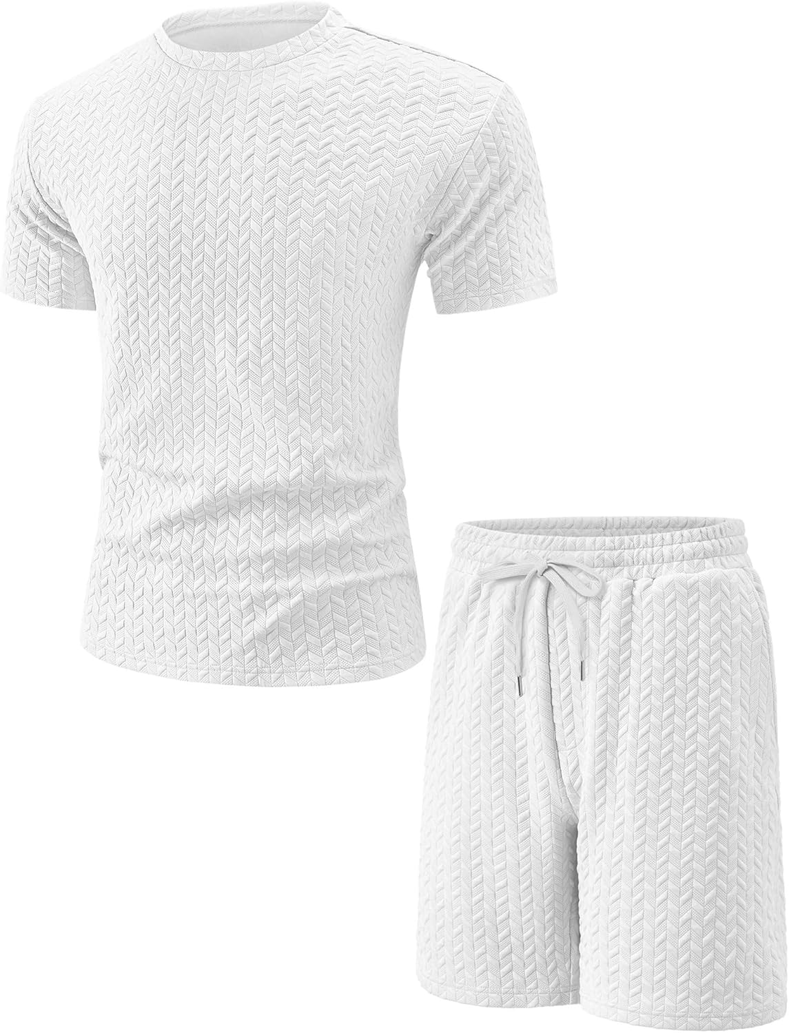 UOUA Mens Summer Outfits 2 Piece Short Set Casual Track Suits Matching Crew Neck Shirt and Vacation Shorts - Image 5