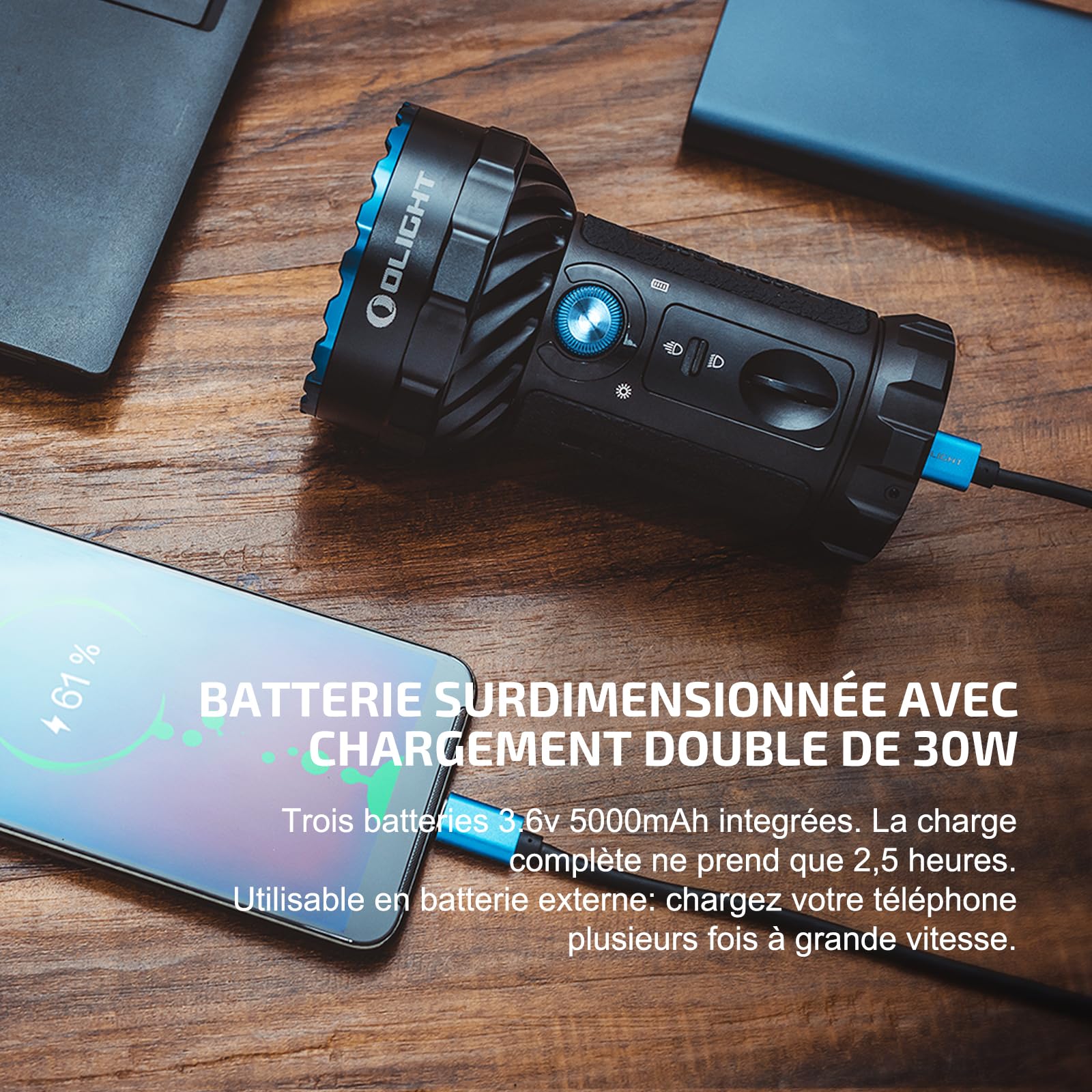 OLIGHT X7R Marauder 2 Lampe Torche Ultra Puissante 14000 Lumens 800 Mètres | Lampe de Poche Rechargeable USB, IPX8 Étanche, Flashlight Ultra Puissante, 7 Modes Spot/Flood pour Camping, Urgence