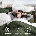 Bedsure Olive Couverture de duvet vert Taille Reine - 3 Pièces de lit prélavé en coton-comme extra doux, comprend 1 Couverture de couettes 90x90 Pochettes avec fermeture à glissière & 2 Shams d'oreiller, Conforteur non inclus Ultra Texture douce et détendue, Com respirant 90"x90"