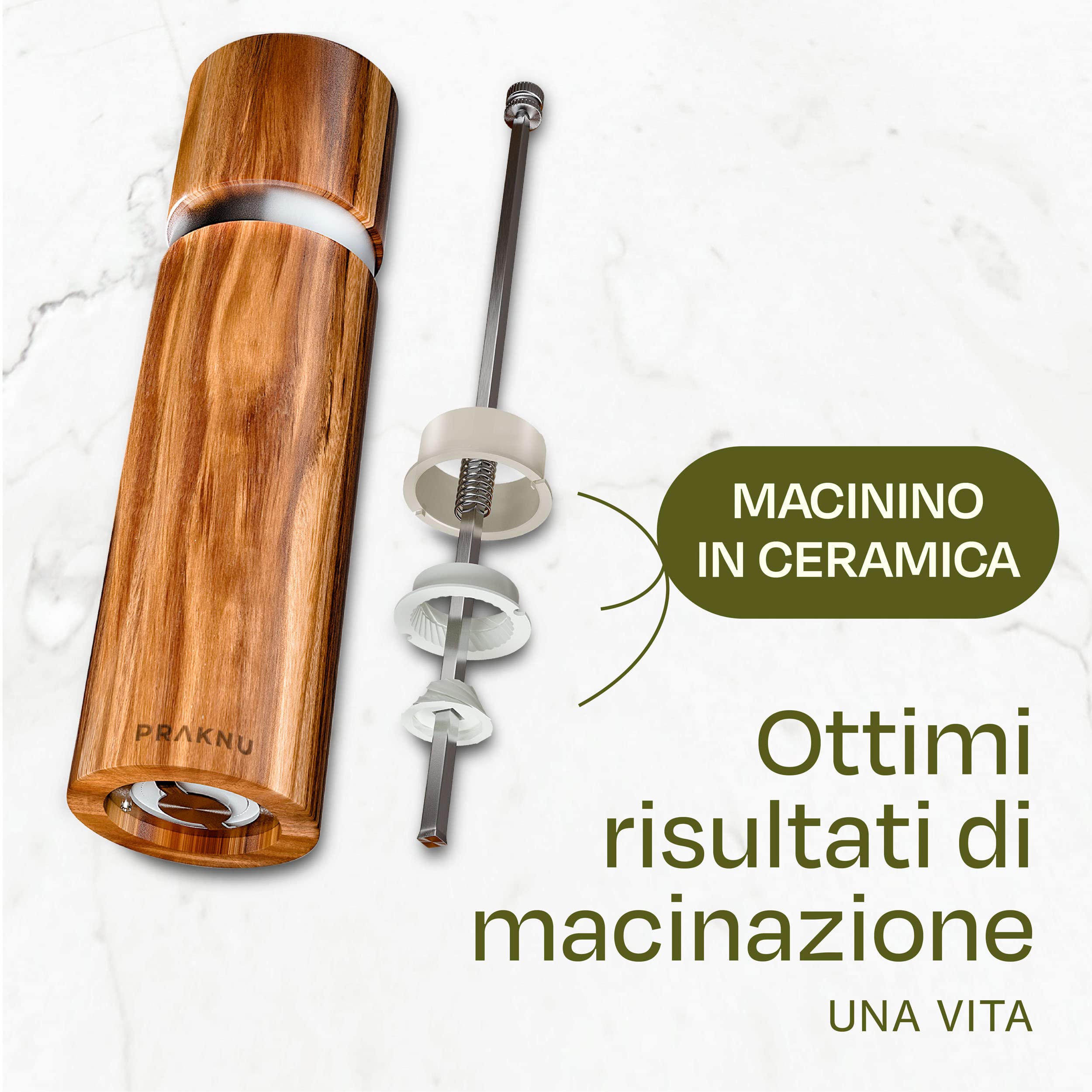 Set di Macinini per Sale e Pepe in Legno di Acacia - Con Protezione per il Tavolo - Legno FSC® Sostenibile - Meccanismo in Ceramica Durevole