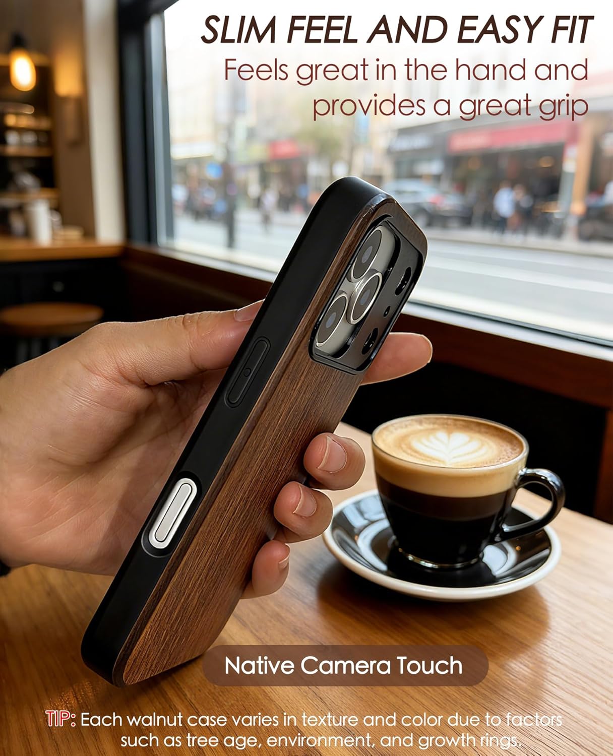 Wood Case for iPhone 17 Pro Max Case, Real Wooden Grain TPU Shockproof Slim Cover for 17 Promax, Supports Wireless Chargers, Suitable for DIY Carving (Natural Walnut Woodgrain) - Image 6
