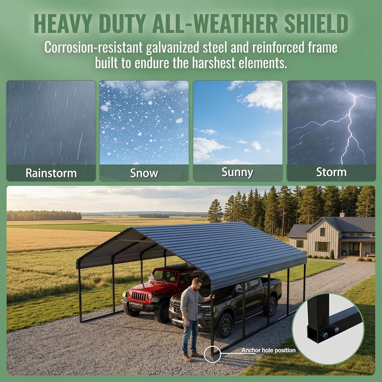 10x20 FT Carport Canopy Heavy Duty RV Metal Carports Kits for Garage,Aluminum Car Ports with Steel Shelter Frame Cover for 1 Car or Boats