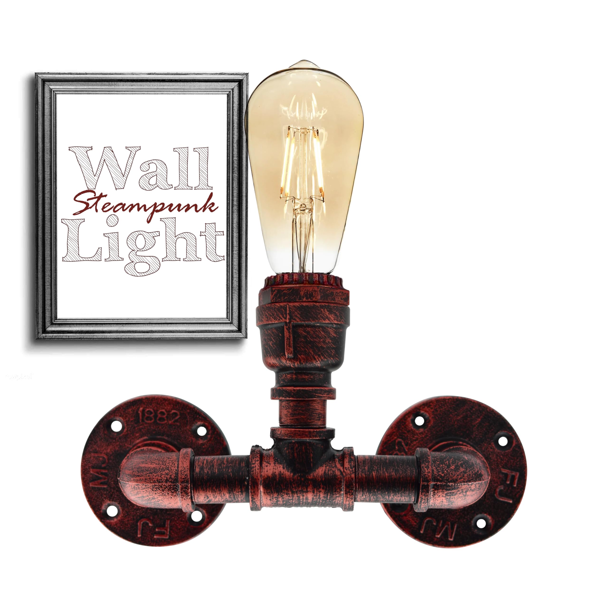 Dc Voltage Rustic Red1 Vintage Water Pipe Wall Light Rustic Red Metal 25Cm E27 Sconce
