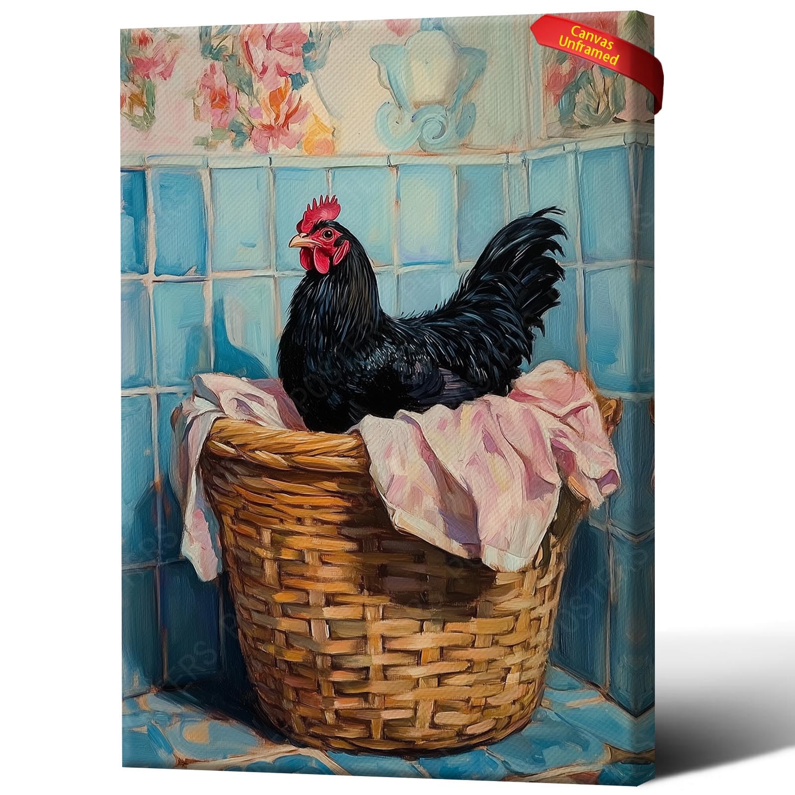 Cute Chicken In Laundry Room Poster Whimsical Chicken Print Unframed Animal Lover Gift Farm Room Decor Aesthetics 16X24 inch