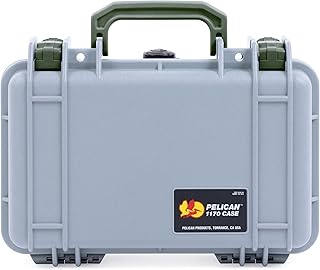 Pelican Protector 1170 Case by ColorCase - Silver - Small Size Waterproof Case with Pick & Pluck Foam & Convoluted Lid Foam - OD Green Handles & Latches