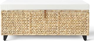 StorageWorks Wicker Upholstered Storage Bench with Detachable Cushion, N...