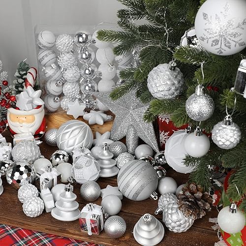 Miniatura 17 de Juego de 75 adornos navideños rojos y verdes - Kit de bolas inastillables para decoración de árbol de Navidad con estrella para coronar el árbol,