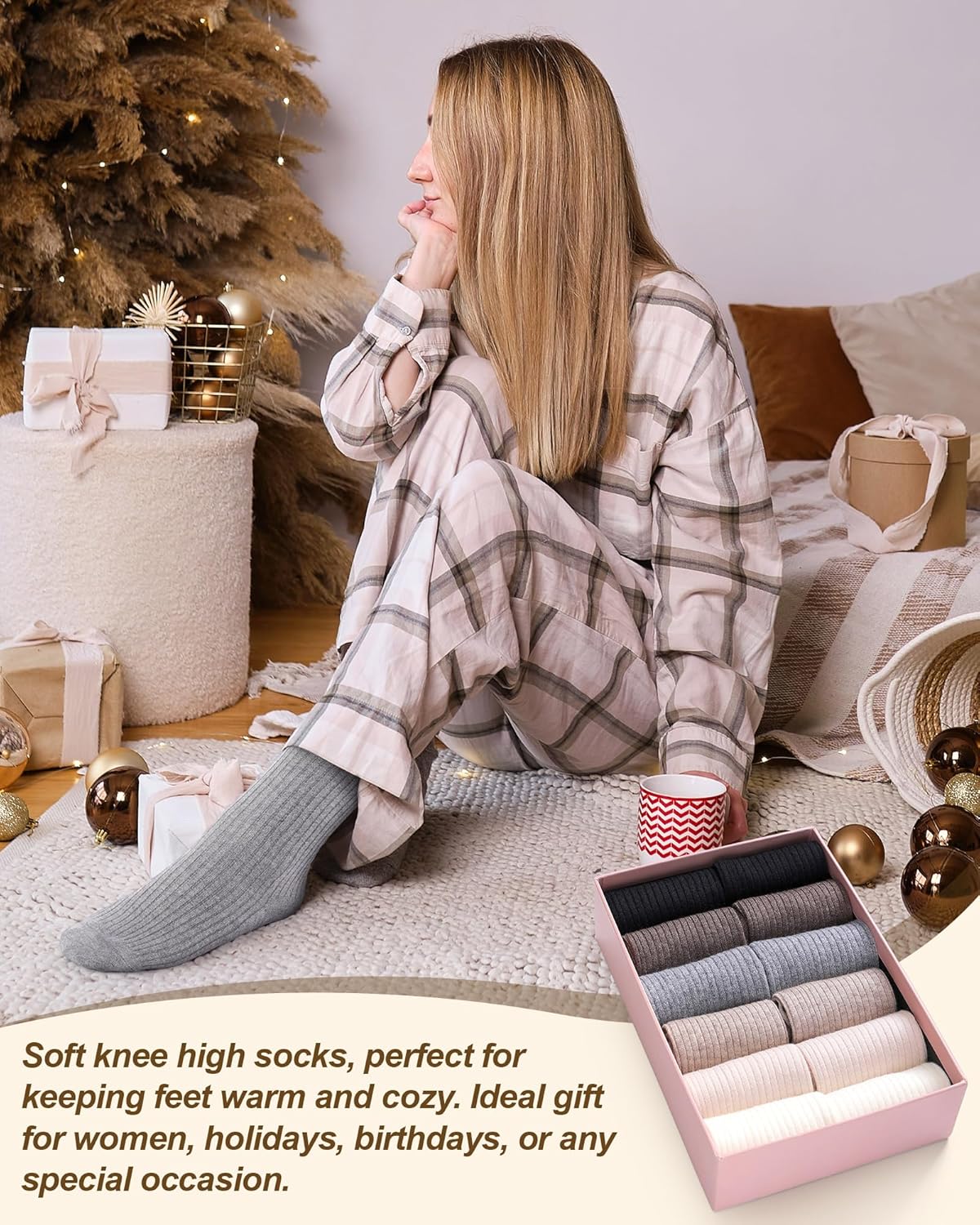 Shihanee 6 Pairs Winter Knee High Boot Socks Women Long Ribbed Knit Slouchy Tall Boot Socks Bulk Warm for Women Girls - Image 6