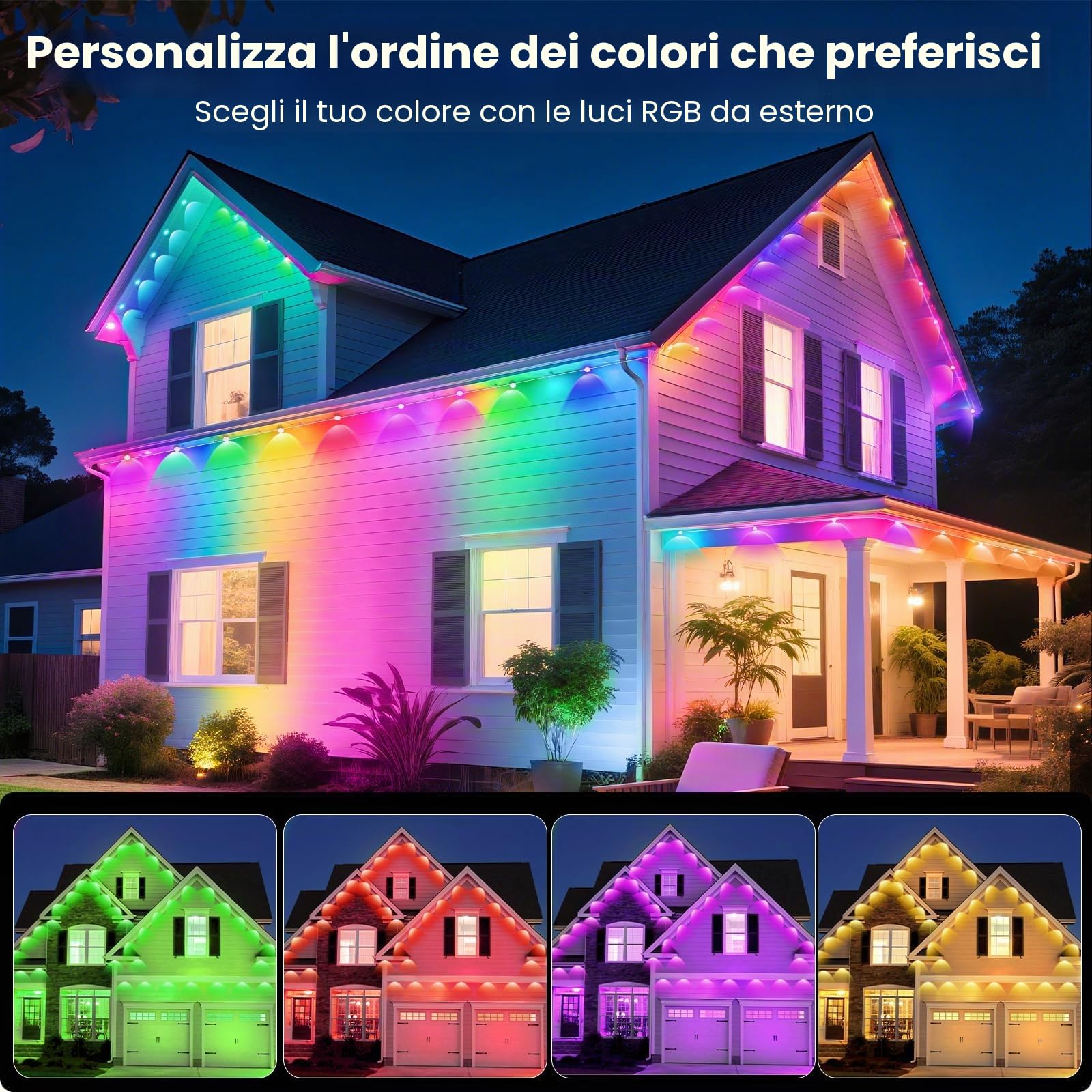 GlobaLink Illuminazione per Esterni 15M, 30 LED Intelligenti LED RGBIC, IP44 Impermeabile, Modalità Musicali con App e Telecomando per Grondaie, Tetti, Giardini