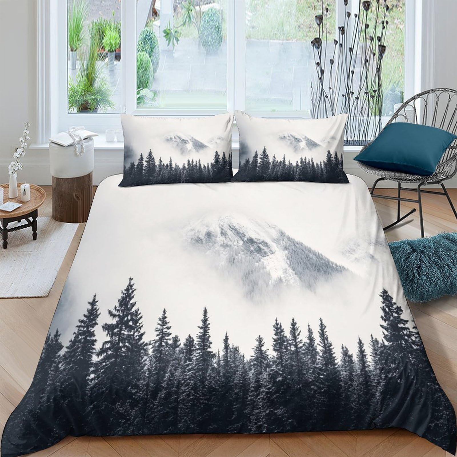 Ctjqhvkz Style-1 3D Printed Misty Mountain Fitted Sheet Microfiber Forest Trees Bed Cover For Bedroom Guest Room Soft Mattress Protection Single（135X200cm）