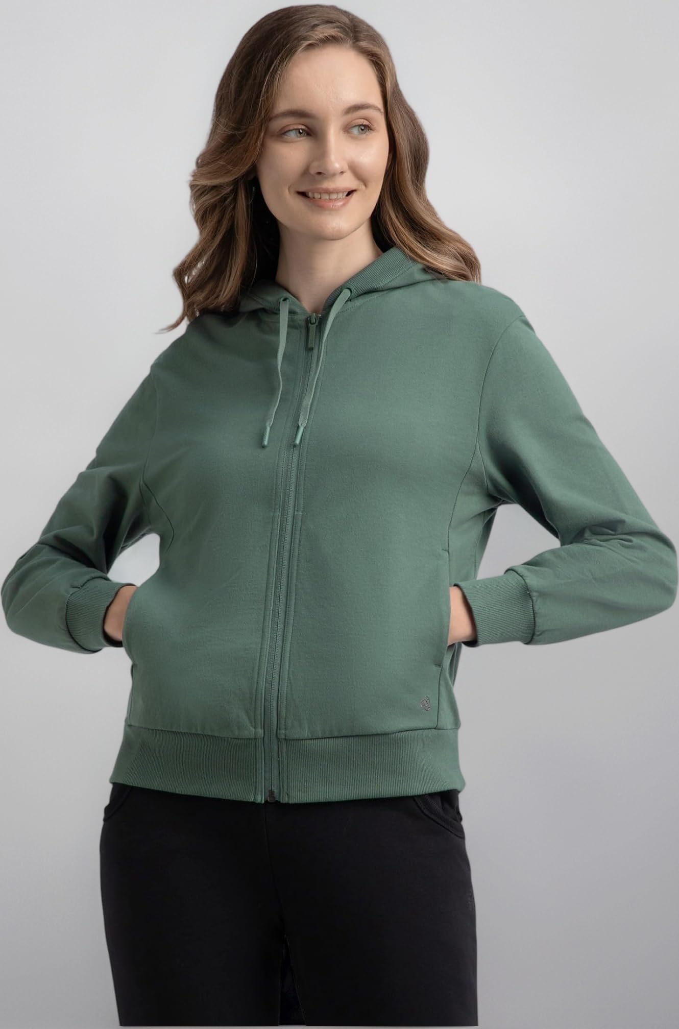 AW30 Women's Super Combed Cotton French Terry Fabric Hoodie Jacket with Side Pockets