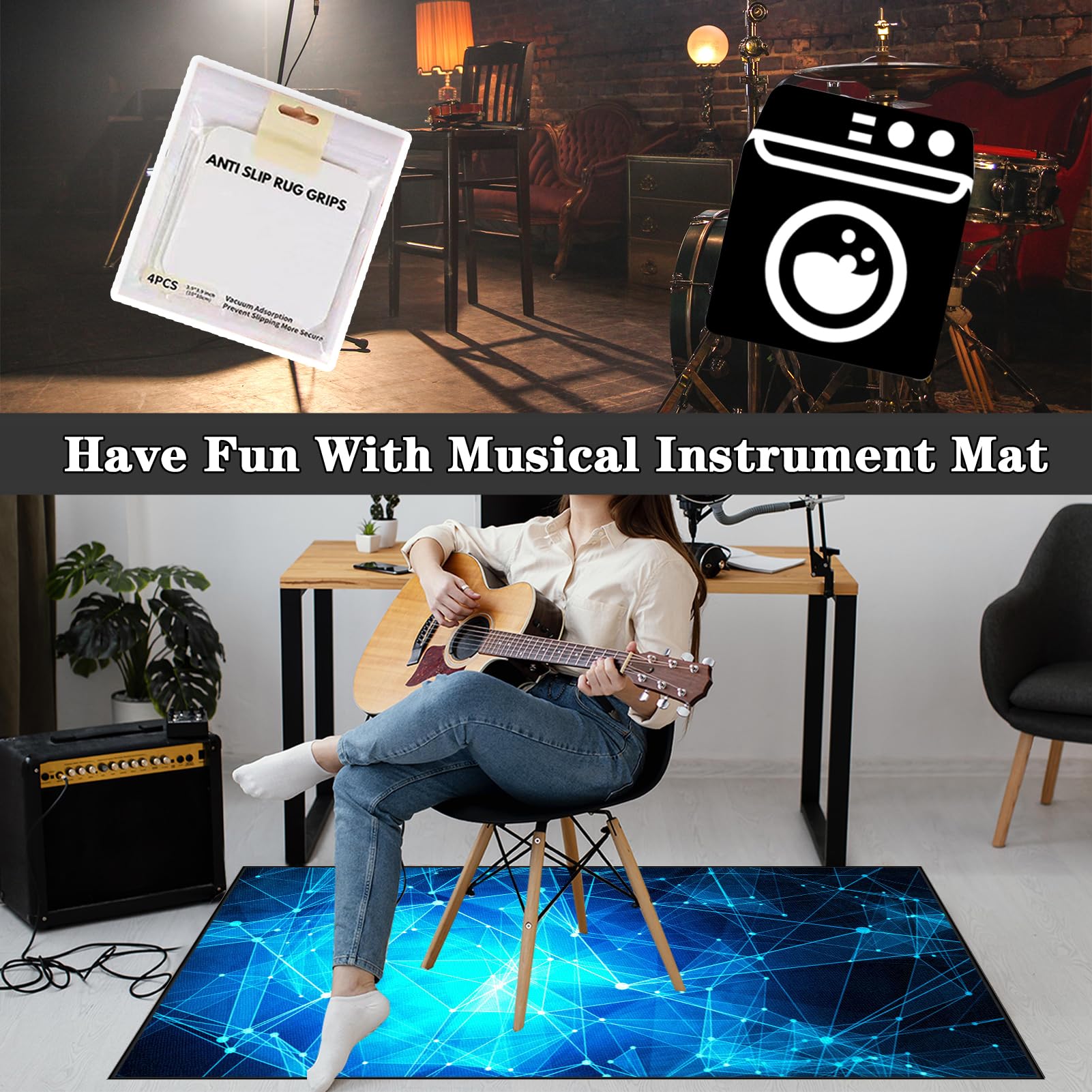 Professioneller Schlagzeugteppich, Schlagzeug Teppich, Schallschutzmatte, Drum Teppich, rutschfeste Trommel Teppiche, Quadratische Schallschutzdecke für E-Drum-Kits Bass Drum Snare 160 x 150 cm