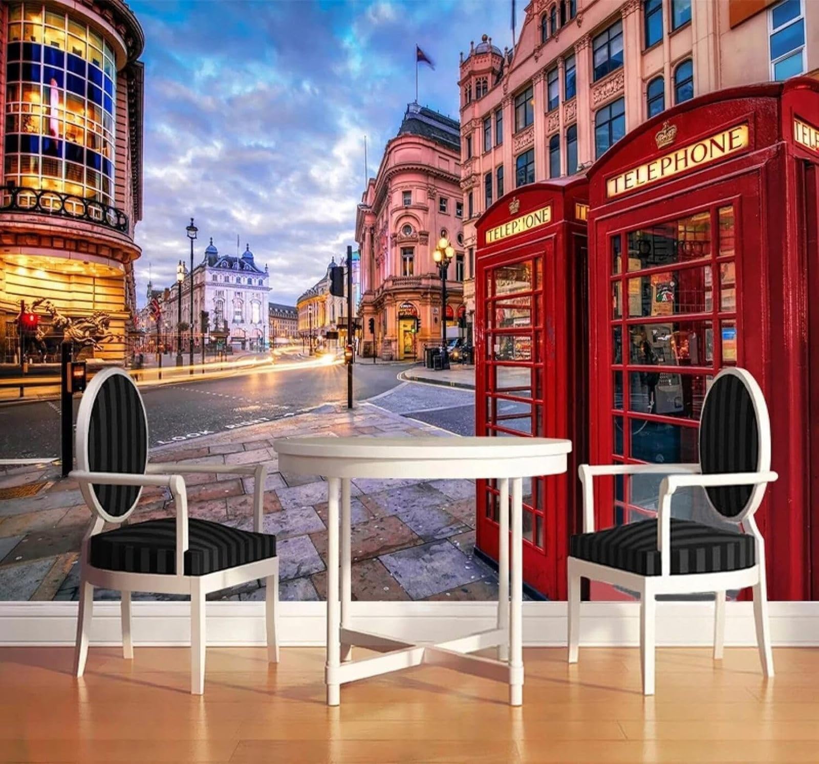 XLMING Red Telephone Box City Skyscrapers Restaurant Café 3D Wallpaper Luxury Home Dining Decor Paste Sofa Living Room The Wall for Bedroom Mural-350cm×256cm