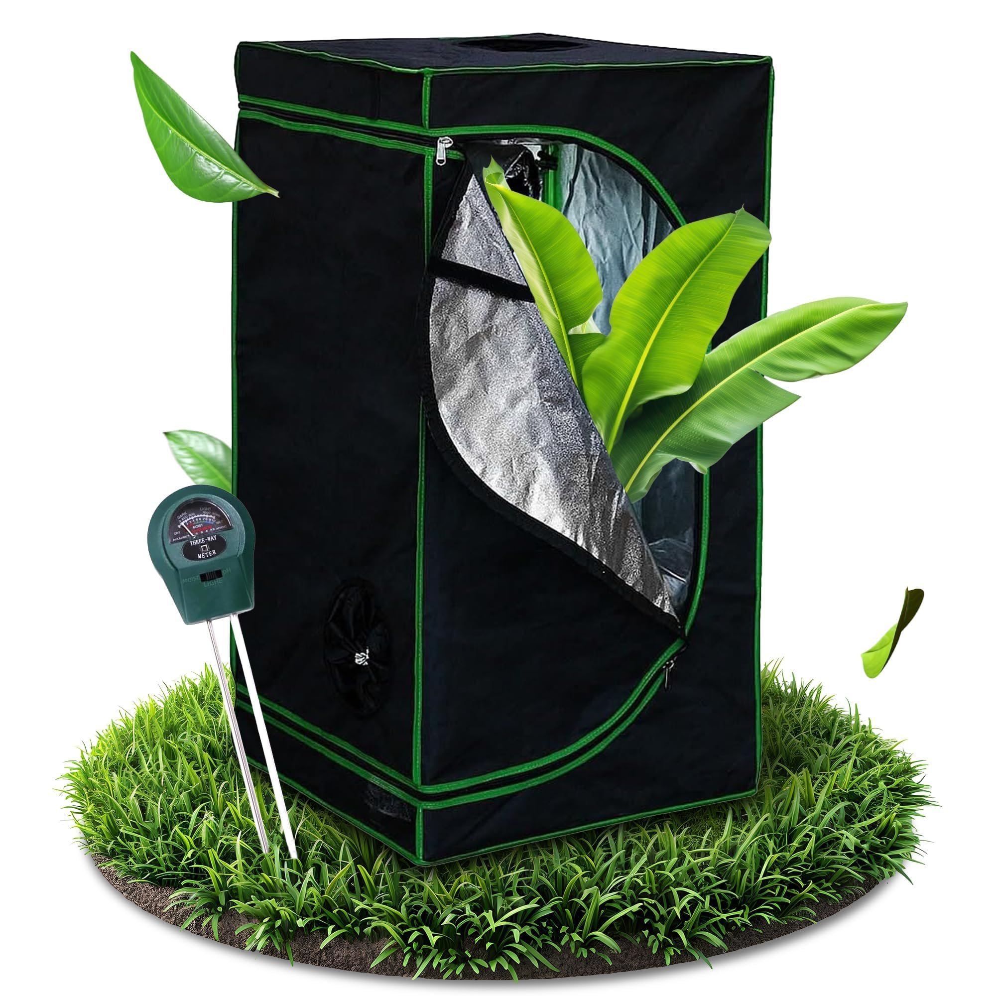 Melko - Set Growbox 40x40x160cm con tester 3 in 1 - Tenda da coltivazione impermeabile e resistente con rivestimento interno riflettente - Tenda da coltivazione per coltivazioni idroponiche