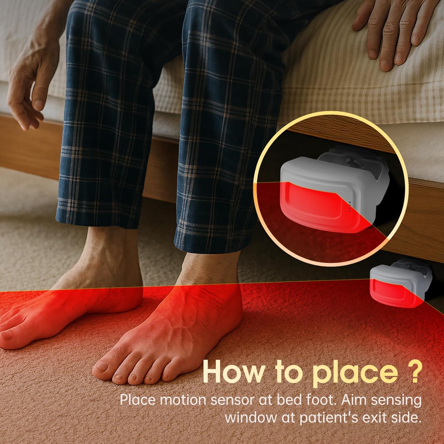 Wireless Motion Sensor Bed Alarm for Elderly - Fall Prevention System for Dementia Patients & Seniors - Caregiver Pager with 5 Volume Levels for Home Safety (1 Caregiver Pager+1 Sensor)