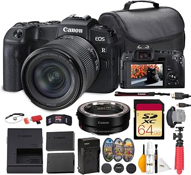 Canon EOS RP Mirrorless Camera with 24-105mm f/4-7.1 is STM Lens Bundle | 26.2MP Full-Frame Sensor, Dual Pixel AF & 4K Video| for Travel & Family Photography + Adapter EF-EOS R + 64GB Card + More