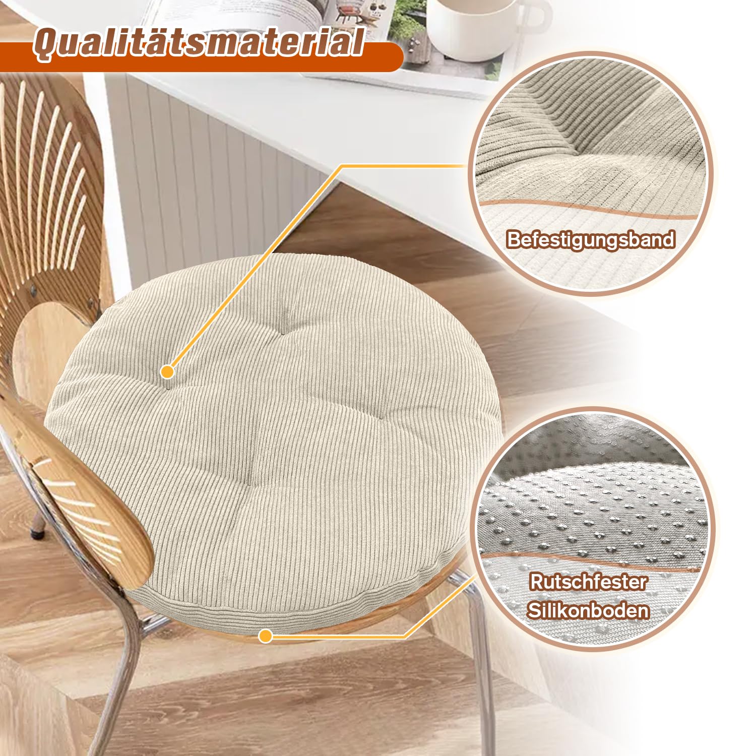 Sitzkissen Rund 30cm Dicke 6cm 1 Stück Bodenkissen Rund Sitzpolster Stuhlauflage Sitzpolster Stuhlkissen Polster Auflage für Wohnzimmer Büro Konferenzraum Cordstoff （Weiß）