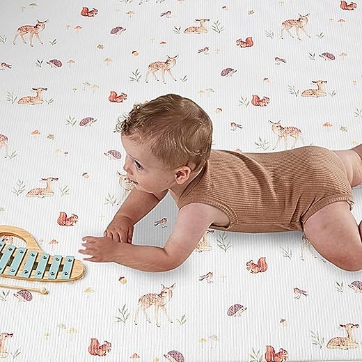 Baby Care Foam Play Mat, Tummy Time Mat, Newborn Baby Boy Baby Girl Shower Gifts, Woodland Nursery Activity Mat, Foam Mats for Kids Toddler Nap Mat Non Toxic Reversible for Baby Play Gym,6.5ft x 4.6ft