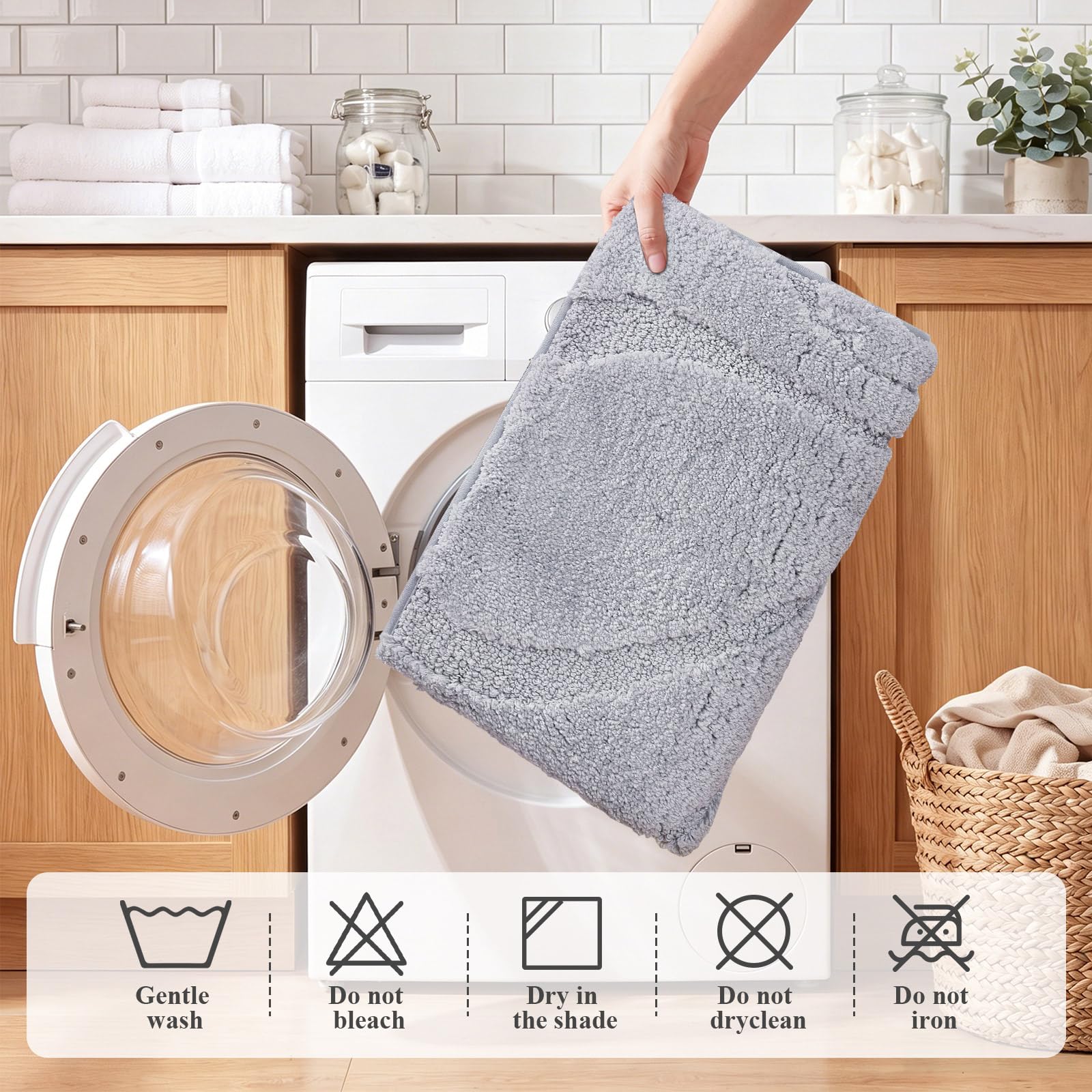 SHACOS Tappeto Bagno Antiscivolo 60 x 120 cm, Tappetino Bagno in Microfibra Soffice e Morbida, Super Assorbente, Lavabile in Lavatrice, Ideale per Doccia e Vasca da Bagno, Grigio Chiaro