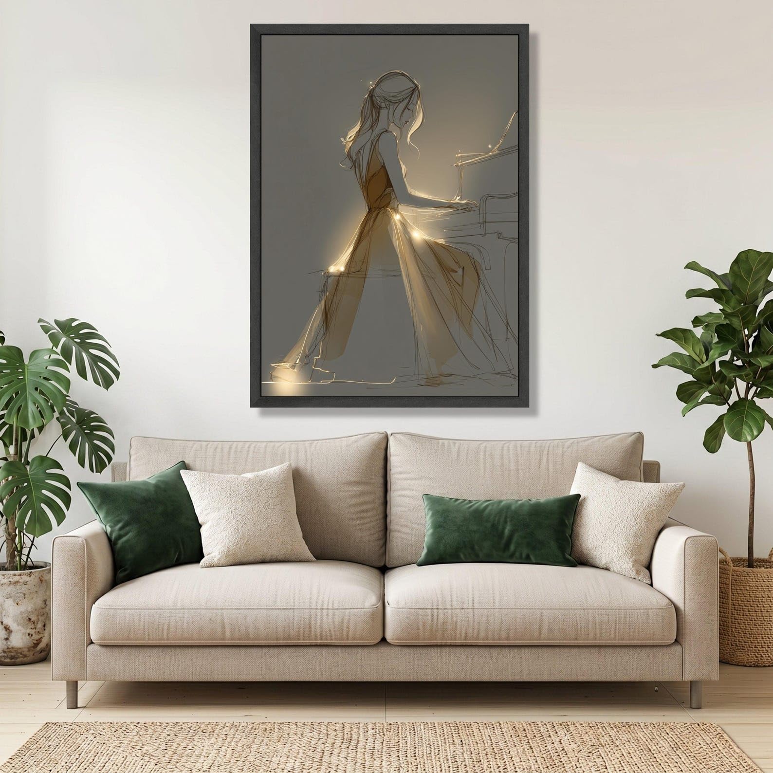 LMYCHENG Stampa su tela di una donna che suona il pianoforte, poster artistici di musicisti, ritratti femminili da appendere al muro, stampa su tela di alta qualità (40x60 cm/cornice interna)