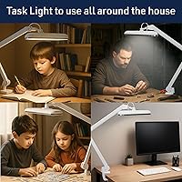 Vista 5 de Kings County Tools Lámpara de escritorio LED con abrazadera, luz de escritorio de arquitecto con brazo oscilante ajustable, doble luz y 16 opciones