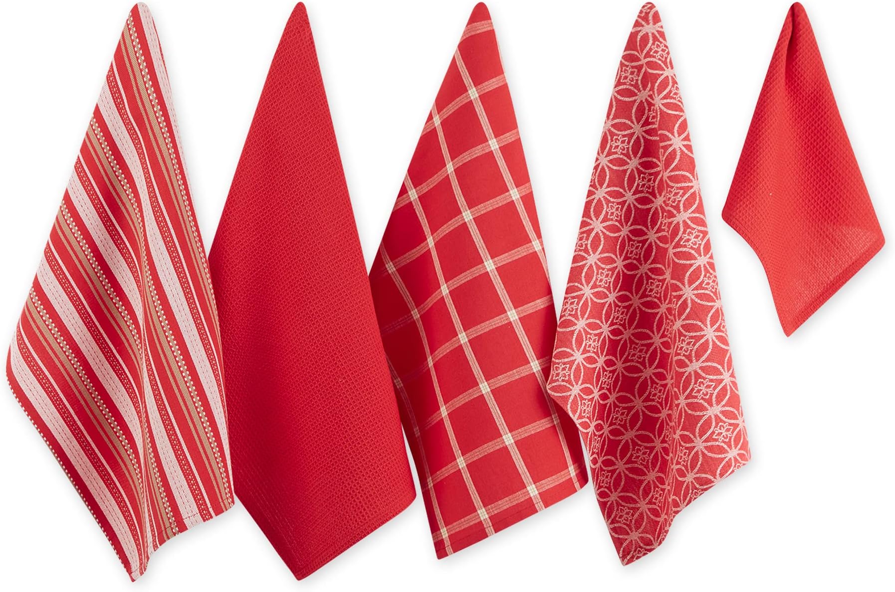 DII Assorted Woven Kitchen Set, Dishtowel, 18x28, Dishcloth, 13x13, Red, 5 Piece