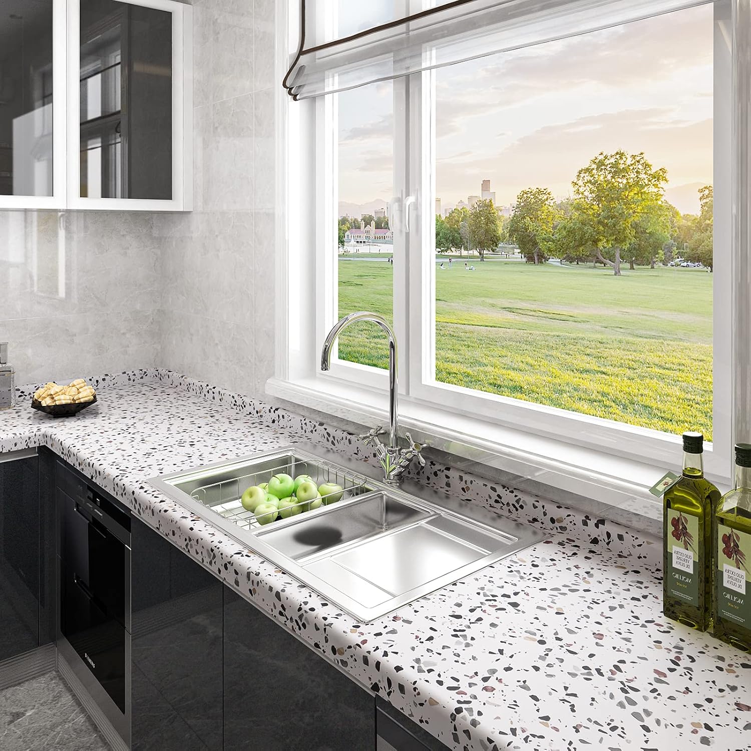 VEELIKE 15.7''x118'' Matte Terrazzo Contact Paper for Countertops Waterproof Marble Countertop Contact Paper Self Adhesive Removable Thick Peel and Stick Wallpaper for Kitchen Cabinets Shelf Liners
