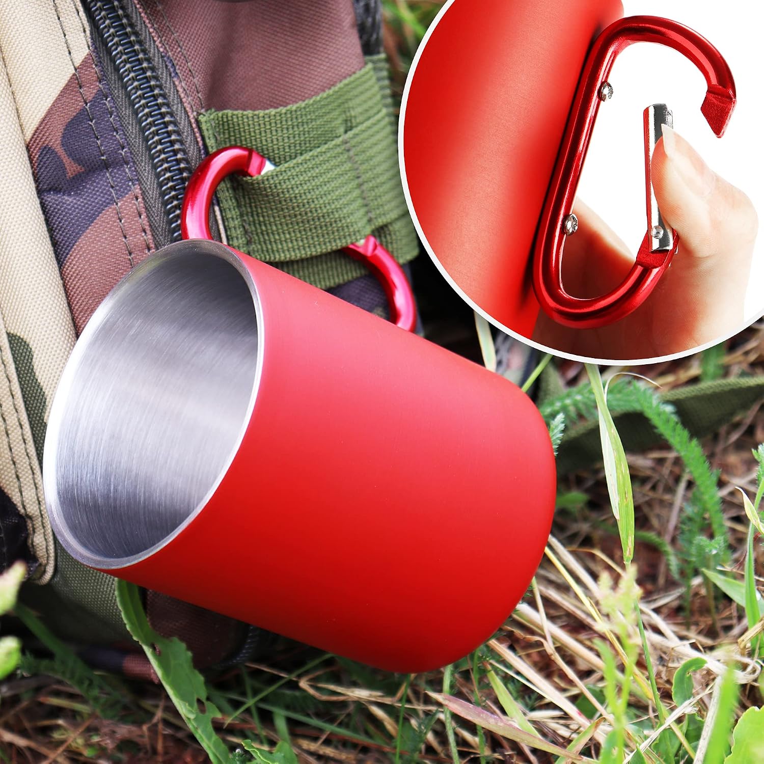 Robin Goods® 2X Stainless Steel Thermo Mug with Carabiner Handle, 350 ml per Coffee Mug - Image 3