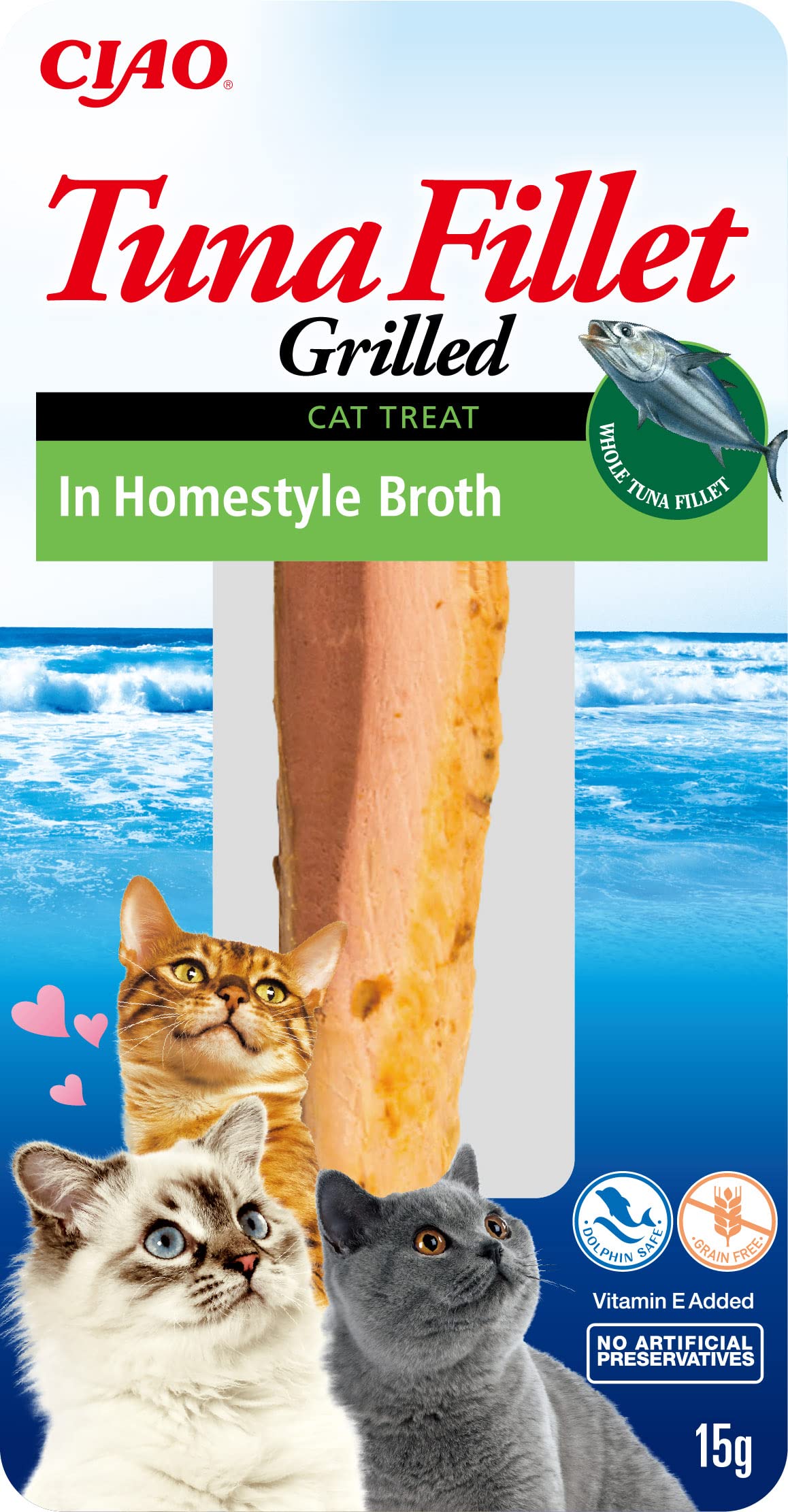 Ciao Grilled Tuna Fillet in Homestyle Broth by Inaba - 1 Pack 15g / Cat Treat, Delicious & Healthy Snack, Food Topper, Pill Assist, Training Treat, Natural, Grain Free
