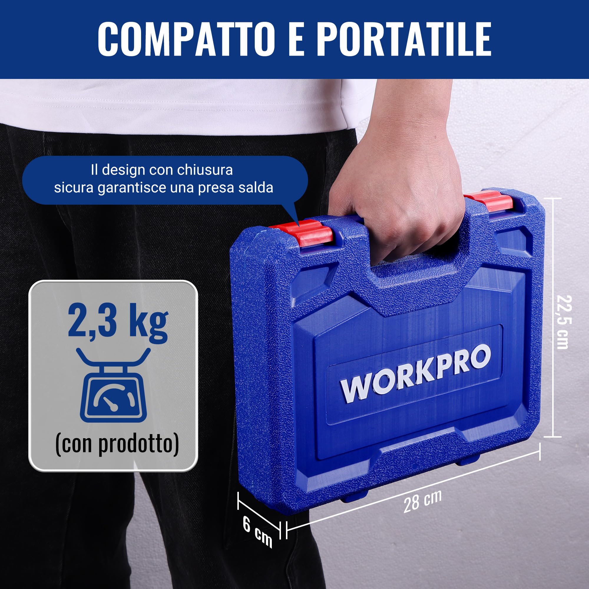 WORKPRO Set da 15 punte da trapano SDS-Plus, set di punte per trapano con mezzi punta e punta piatta per mattoni, cemento, pietra, calcestruzzo e muratura, accessori per martello perforatore