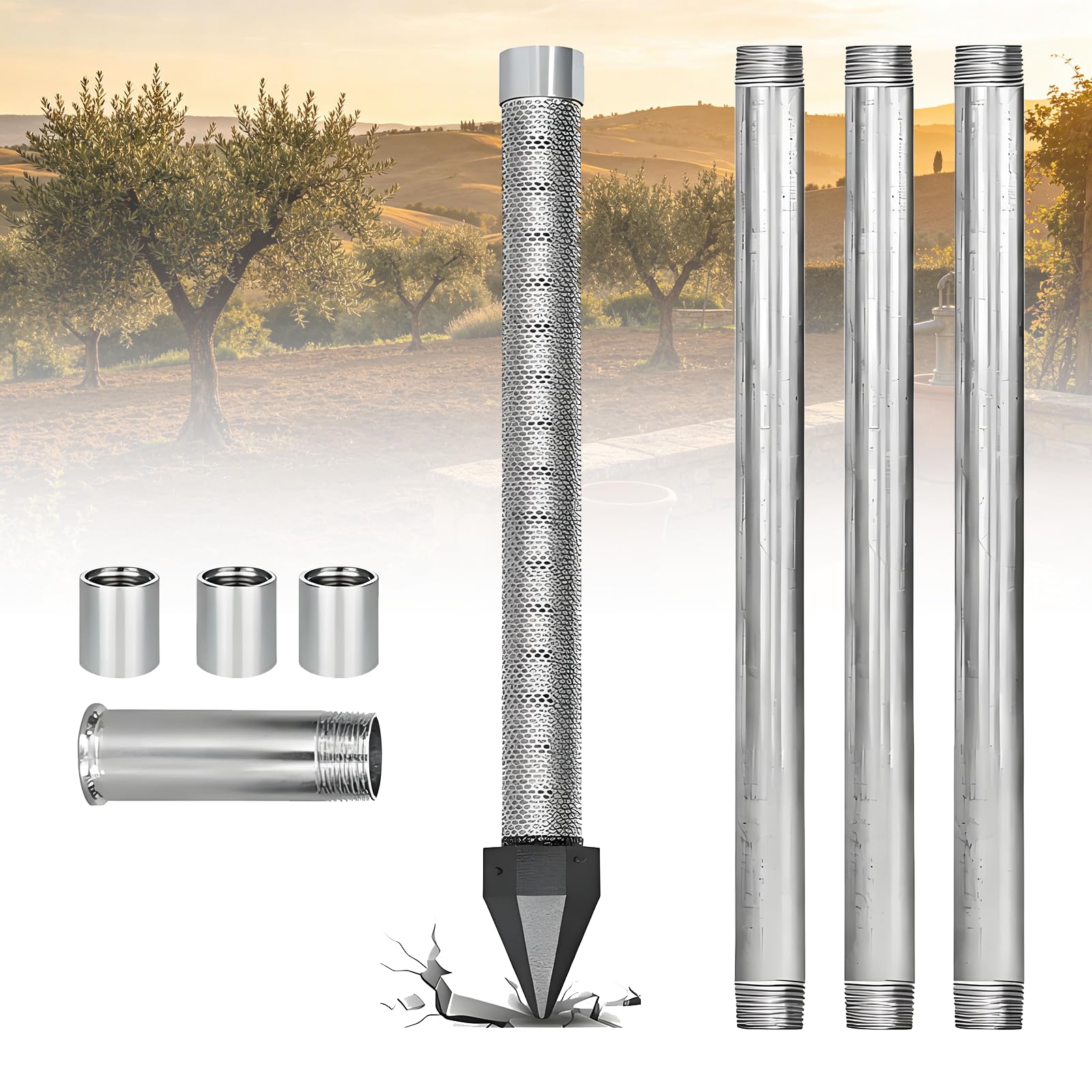 Gavscient Heavy Duty Sand Point Well Kit, 1-1/4" Stainless Steel Drive Point with 60 Gauge Mesh, Professional Shallow Well Drilling Tool, Galvanized Pipes and Drive Couplings 4m