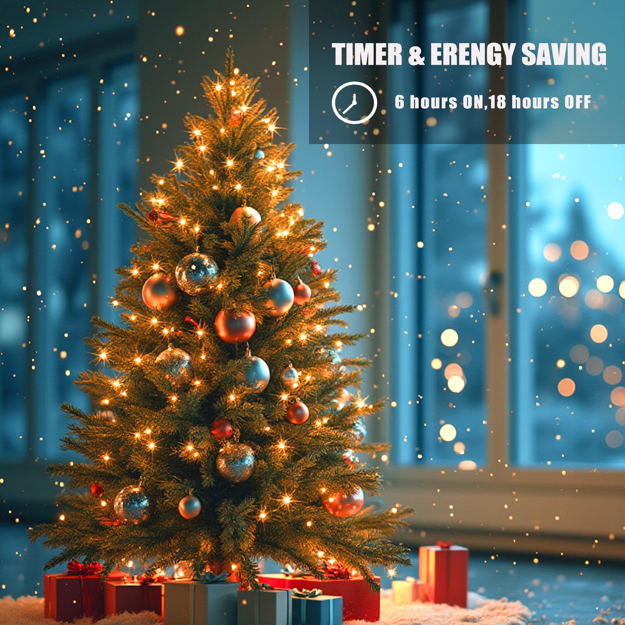 Batteriebetriebene Weihnachtslichter – 4 Stück, insgesamt 20 m, 200 LEDs, warmweiße Weihnachtslichter mit Timer, 8 Modi, wasserdicht, funkelnde Lichter für drinnen und draußen, Weihnachtsbaumkranz