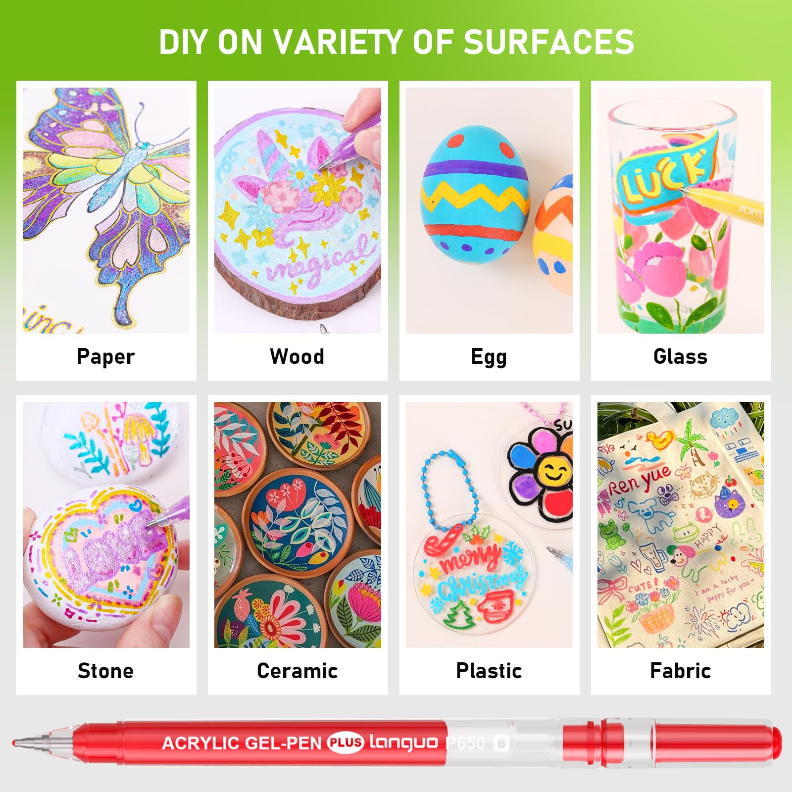 TrendGate 216 Acrylstifte Gelstifte Set, 144 Acrylstifte + 72 Glitzerstifte | 1mm Strichstärke Gelschreiber, zum Malen, Schreiben & Journaling für Leinwand, Stoff, Papier, Vielzahl von Oberflächen