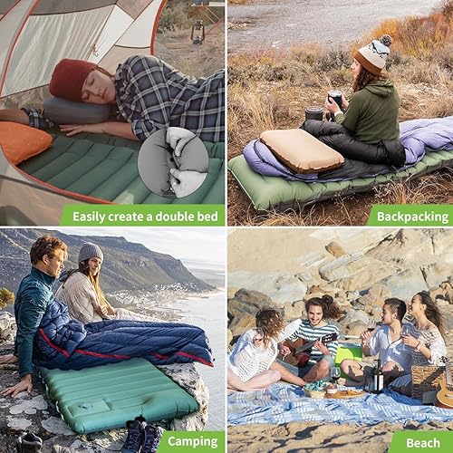 Miniatura 7 de Almohadilla de dormir para camping, extra gruesa de 5 pulgadas, ultraligera para acampar con almohada, bomba de pie integrada, almohadillas