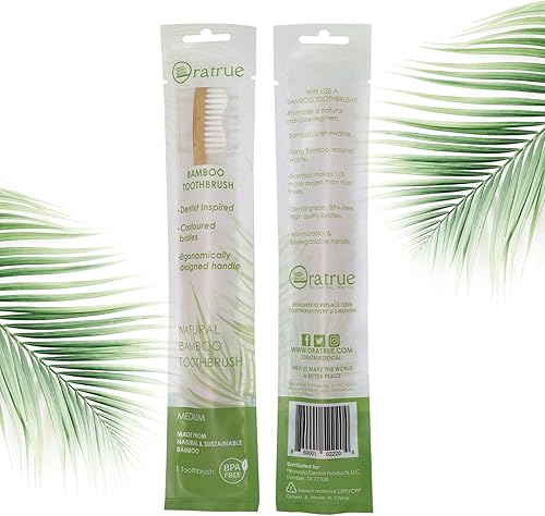 Miniatura 4 de Paquete de 25 cepillos de dientes de bambú con cerdas medianas, empaquetados individualmente por dentistas, creados por dentistas, luz UV expuesta