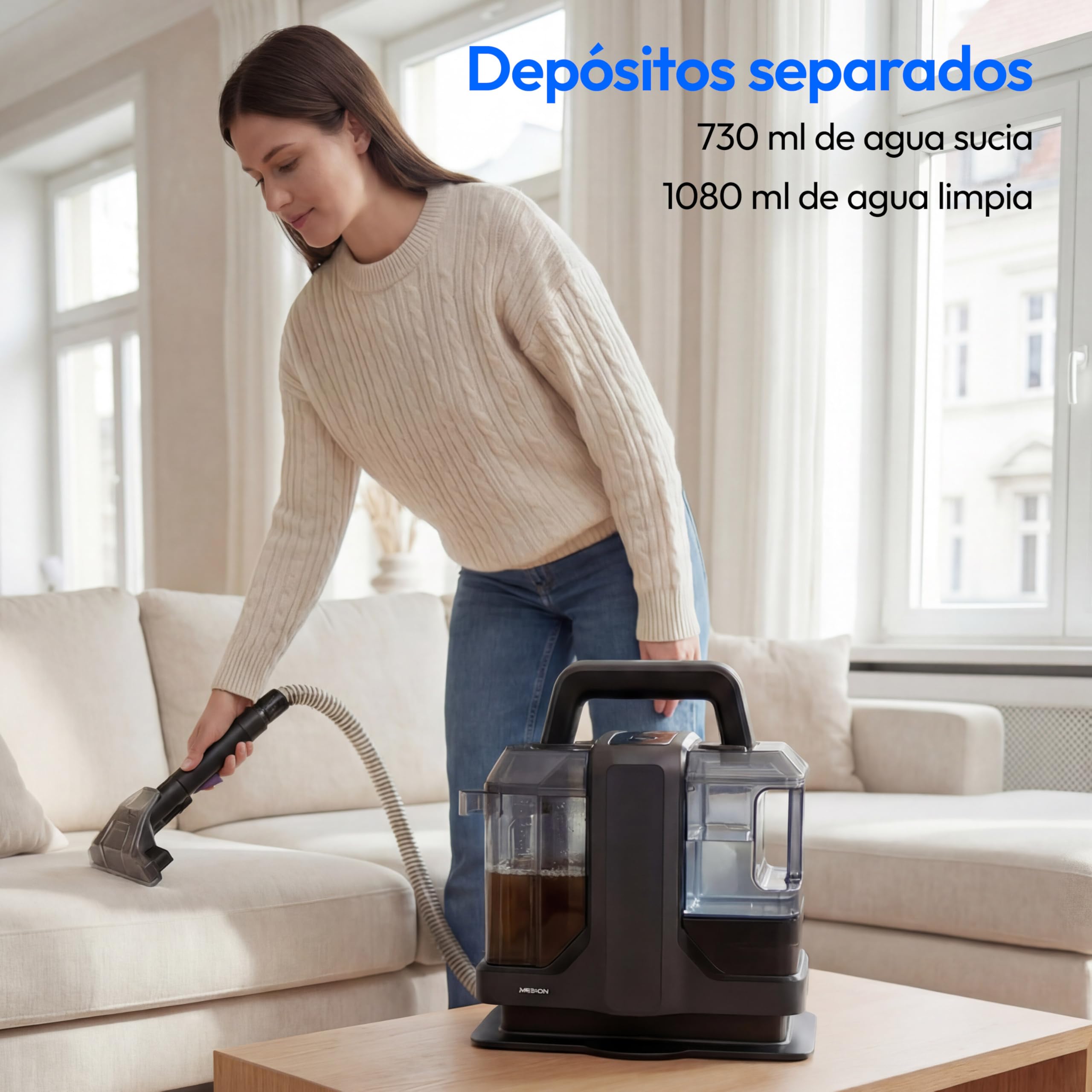 MEDION E10 UC Polsterreiniger Gerät Waschsauger (Nasssauger für Polster Teppiche Autositze, 750 Watt, Frisch und Schmutzwassertank, Fenster-Aufsatz, MD100122)