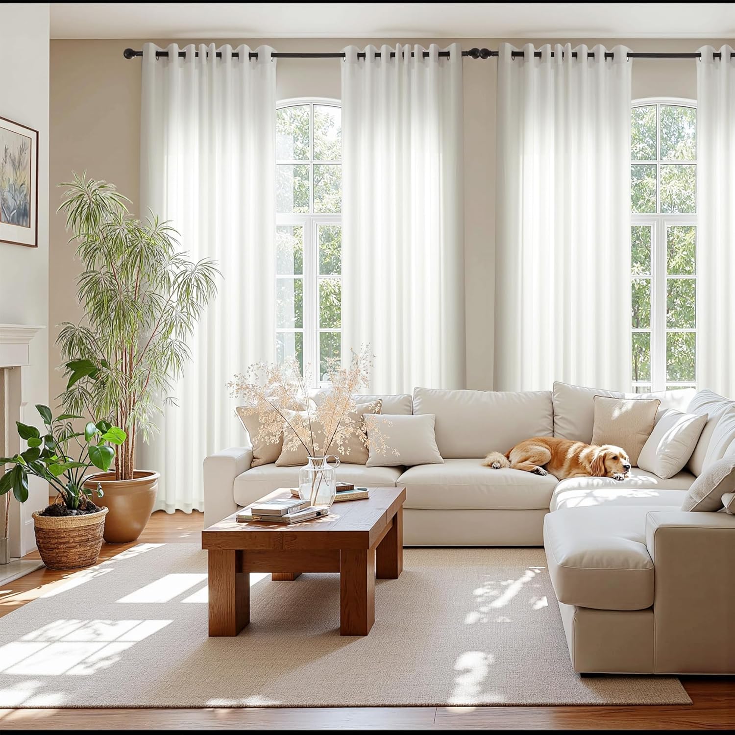 NICETOWN Sheer Curtains 108 Inches Long for Bedroom Living Room, Light Filtering Non See Through Ivory White Grommet Top Semi Sheer Curtains Drapes for Window Covering, 1 Pair, 52" W x 108" L