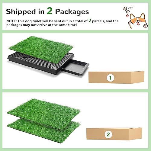 Miniatura 31 de Almohadilla de césped para perros con bandeja, 25 x 20 pulgadas, almohadilla de césped artificial para entrenamiento de cachorros, inodoro portátil