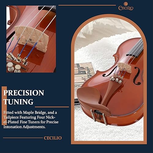Miniatura 3 de Cecilio CVN-200 - Violín de madera maciza con cuerdas DAddario Prelude tamaño completo