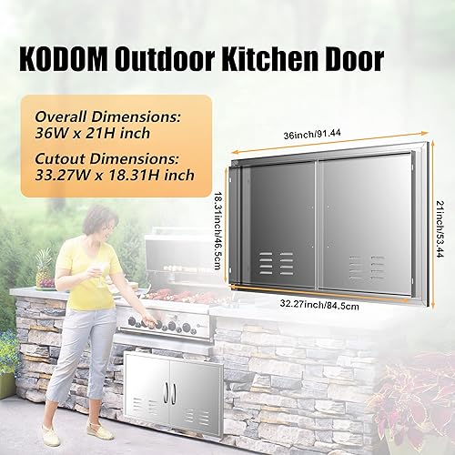 Miniatura 2 de Puertas de cocina al aire libre de 17 pulgadas de ancho x 23 pulgadas de alto, puertas de acceso para barbacoa de acero inoxidable con rejillas de