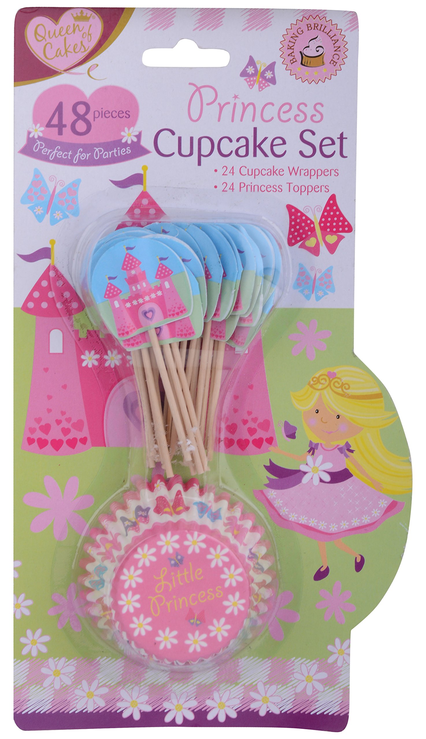 Queen Of Cakes Multicoloured Princess 24 X Cupcake Muffin Case Cases Wrapper & 24 X Cake Topper Toppers