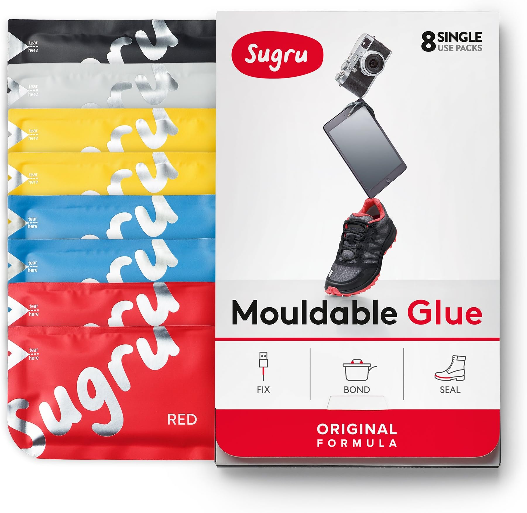 Sugru Mouldable Glue - Original Formula - All-Purpose Adhesive, Advanced Silicone Technology - Holds up to 2 kg - Classic Colours 8-Pack