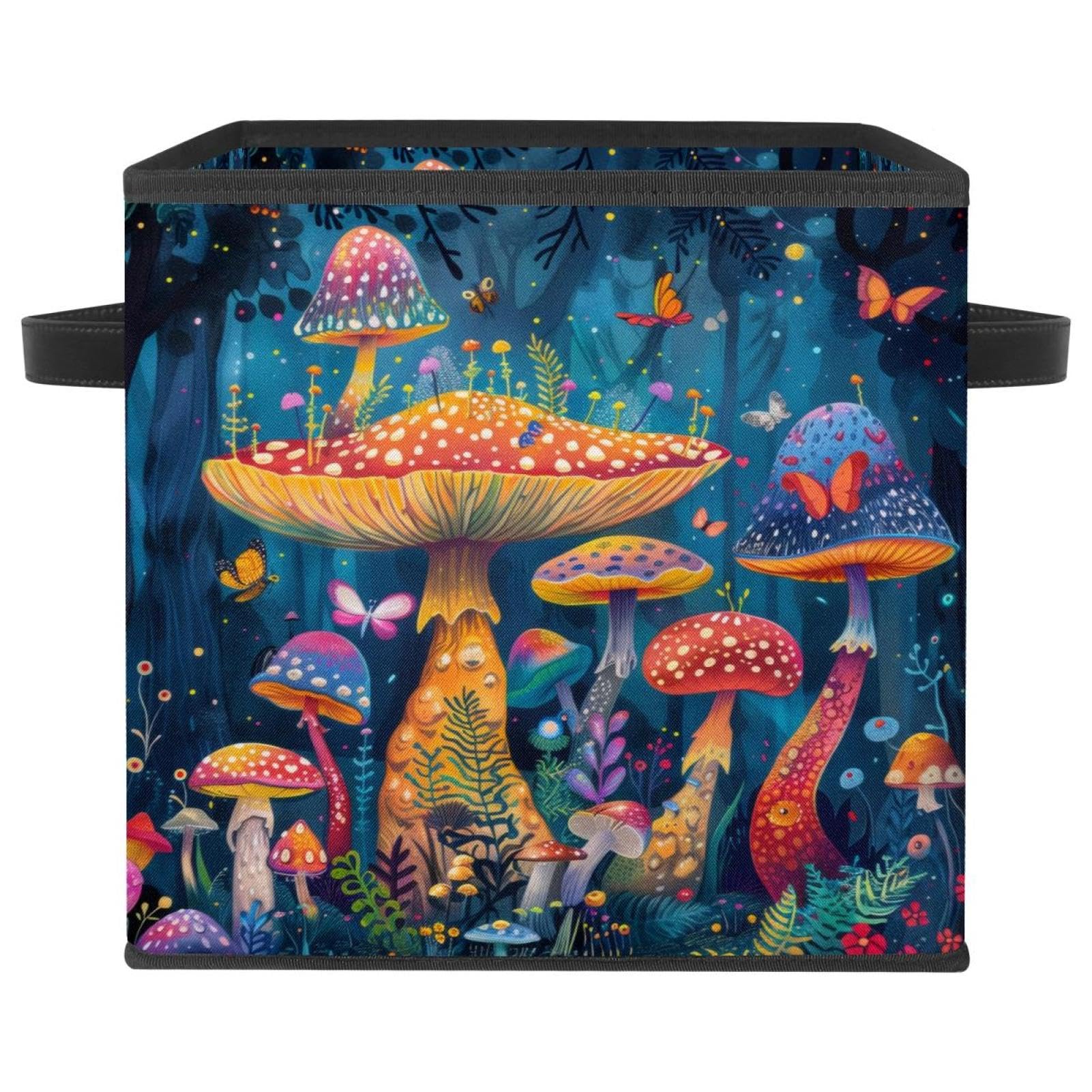 Boîte de rangement papillon et champignon, grand cube pliable en tissu Oxford de 28 cm