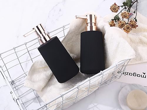 Miniatura 5 de Memanque Dispensador de jabón de manos negro para baño, paquete de 2 dispensadores de jabón de manos y platos, dispensador de jabón de cocina para