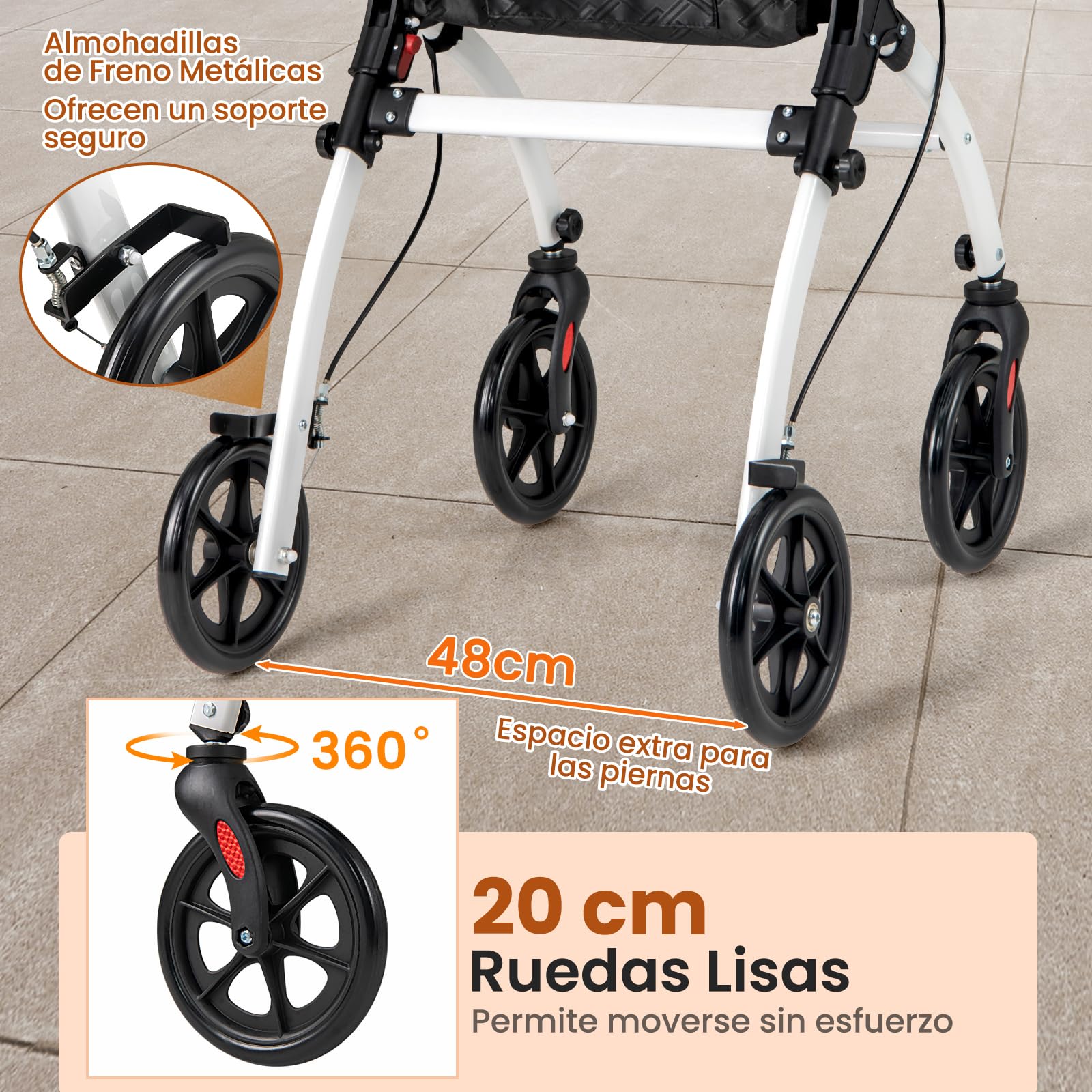 COSTWAY Andador para Ancianos con Bandeja, Caminador Anciano Ligero Plegable, Cesta de Almacenamiento, 4 Ruedas y Frenos, Andadores Estrechos con Altura Ajustable para Personas Mayores
