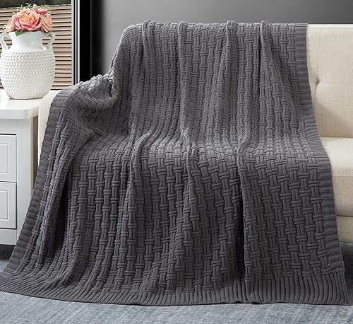 RUDONG M Manta de punto trenzado de algodón verde bosque, acogedora manta de punto cálido para sofá, 60 x 80 pulgadas