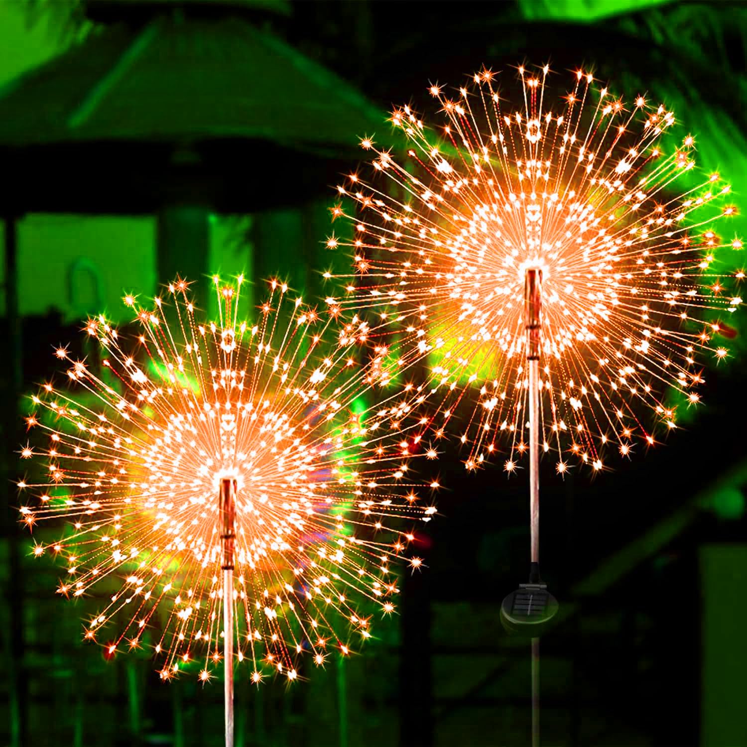 Solar Firework Lights, 2 Pack 120 LEDs 2 Lighting Modes Solar Garden Lights Outdoor Waterproof for Yard Patio Walkway Pathway Party Wedding Christmas Decorative - Orange
